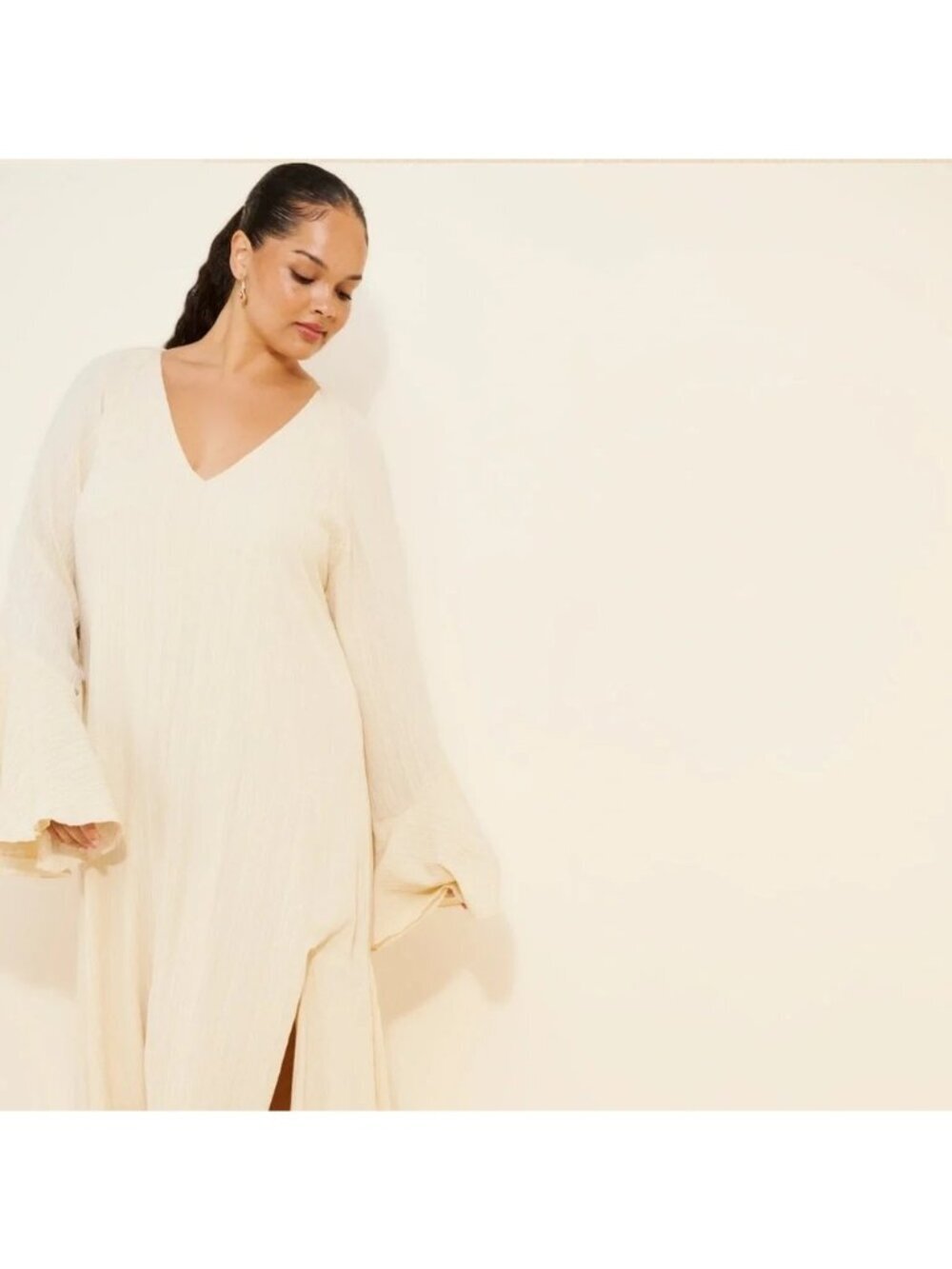 En Elly Tunic Maxi Dress Ivory Beige M